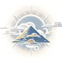 Sun shining trough clouds above mountain. Roadbike passes tattoo design idea