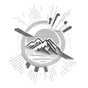 Sun shining trough clouds above mountain. Roadbike passes tattoo design idea