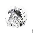 Feathered raven gazing at the universe tattoo design idea