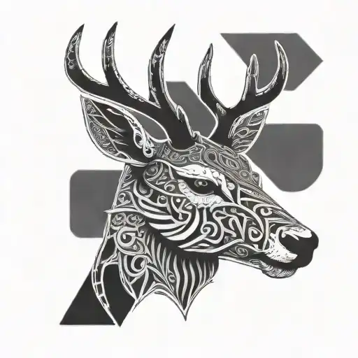Deer head with intricate blackwork patterns inspired by MMA tattoos tattoo design idea