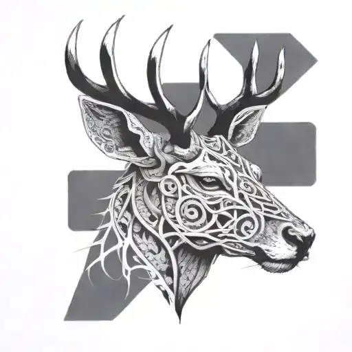 Deer head with intricate blackwork patterns inspired by MMA tattoos tattoo design idea
