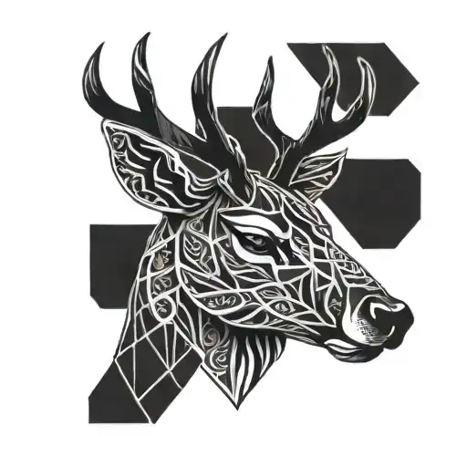 Deer head with intricate blackwork patterns inspired by MMA tattoos tattoo design idea