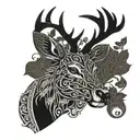Deer head with intricate blackwork patterns inspired by MMA tattoos tattoo design idea