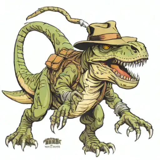 t-Rex dressed as Indiana Jones tattoo design idea