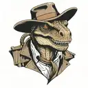 t-Rex dressed as Indiana Jones with leather jacket and whip funny tattoo design idea