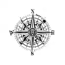 compass, semicolon, pine trees tattoo design idea