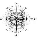 compass, semicolon, pine trees tattoo design idea