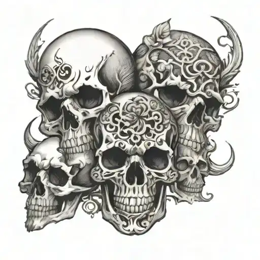 skulls with shadows tattoo design idea