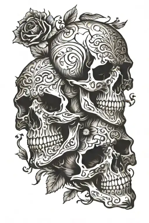 skulls with shadows tattoo design idea