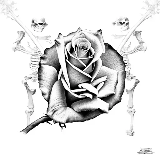 skeletons in love with roses  tattoo design idea