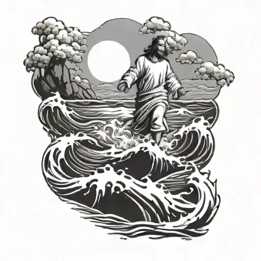 jesus walks on water  tattoo design idea