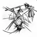 Two full-back gallows with crooked staff-like supports stand like the letter T tattoo design idea