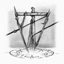 Two full-back gallows with crooked staff-like supports stand like the letter T tattoo design idea