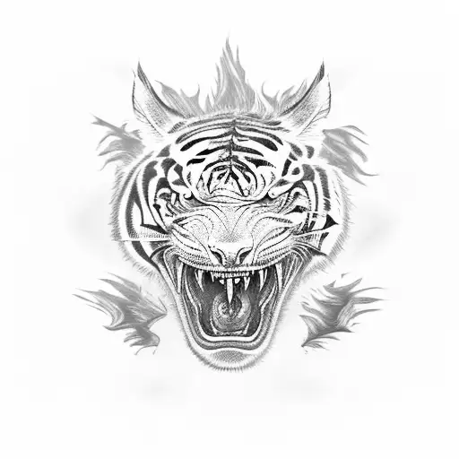 A fierce dragon playing rugby with a tiger tattoo design idea