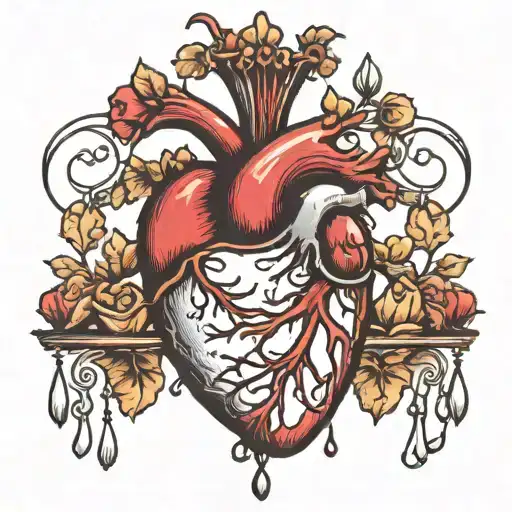 anatomical heart with chandelier design tattoo design idea