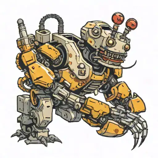 a robot fighting a Crab tattoo design idea