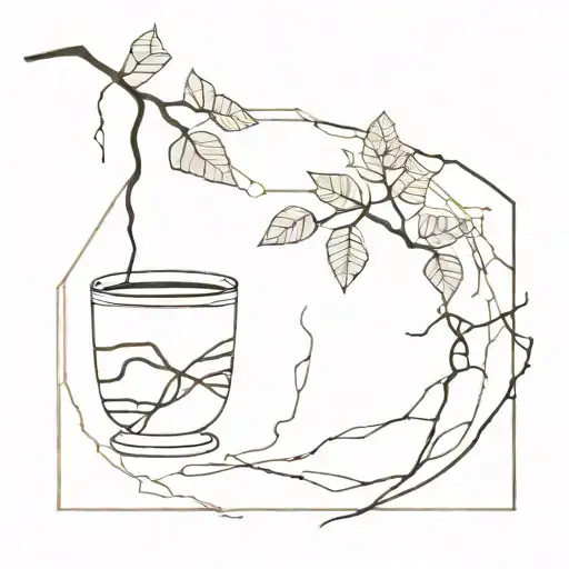 A minimalist tattoo design inspired by the art of kintsugi, incorporating coffee elements tattoo design idea