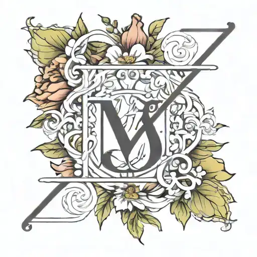 Roman numeral: 2024 blending into initials CCB. July birth flower tattoo design idea