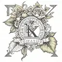 Roman numeral: 2024 blending into initials CCB. July birth flower tattoo design idea