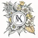 Roman numeral: 2024 blending into initials CCB. July birth flower tattoo design idea