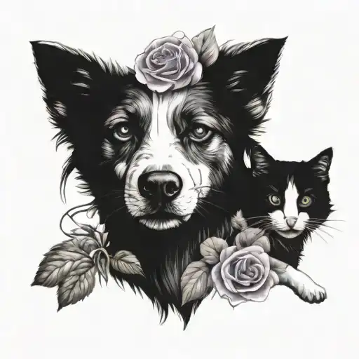 gooseberry lilac violets white black cat white wolf shepard dog  tattoo design idea