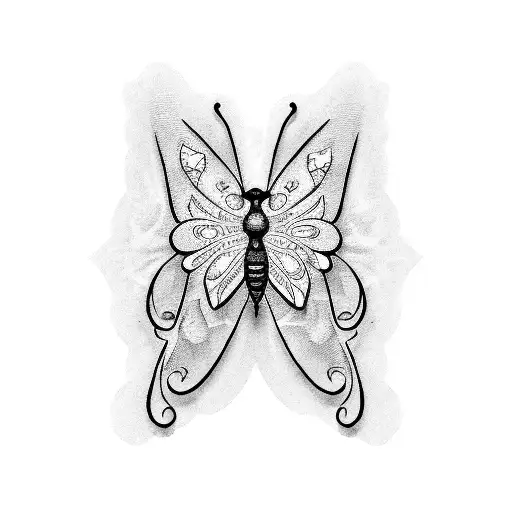 a butterfly with 4444 under it tattoo design idea