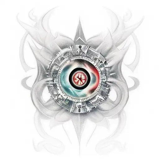 Create a tattoo design that incorporates iconic elements from various comic book universes, forming a collage of supernatural characters and symbols, in a realistic style. tattoo design idea