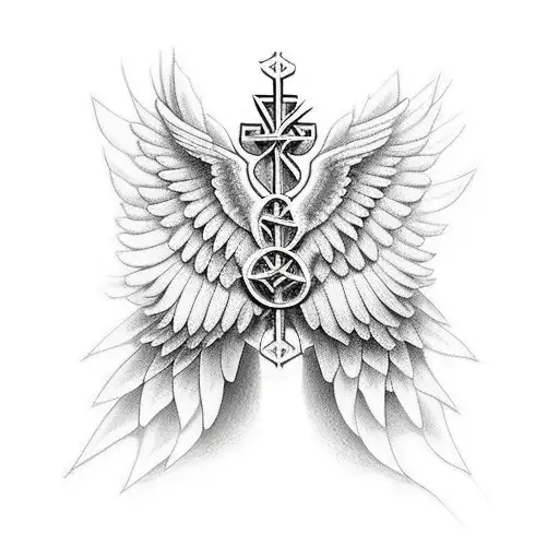 Christian Cross with wings tattoo design idea