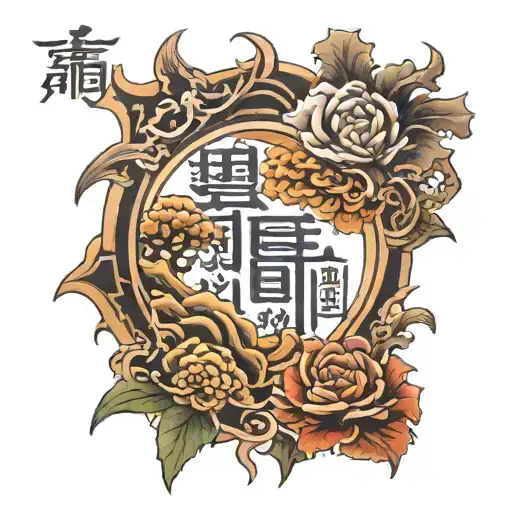 good luck in chinese writing inside a sun shining tattoo design idea