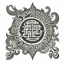 chinese writing inside a mexican sun shining brightly tattoo design idea