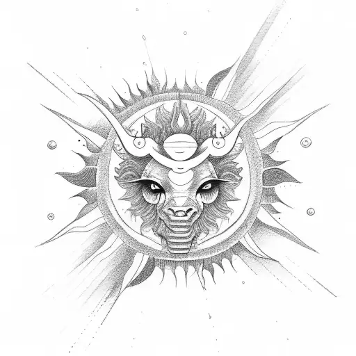 sun with capricorn  tattoo design idea