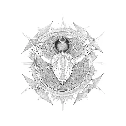 sun with capricorn  tattoo design idea