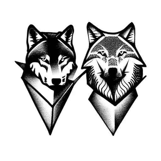 two wolves one bigger and the other small tattoo design idea