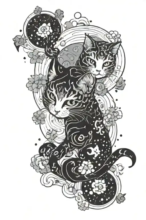gemini cat playing with universe instead tattoo design idea