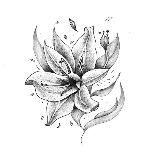 Wolf Fire Forest Moon Lily  tattoo design idea