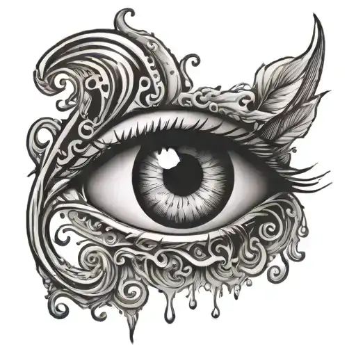 Verticle eye with water drop falling tattoo design idea