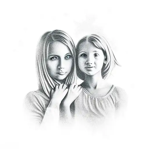 A silhouette of a mother and daughter holding hands tattoo design idea