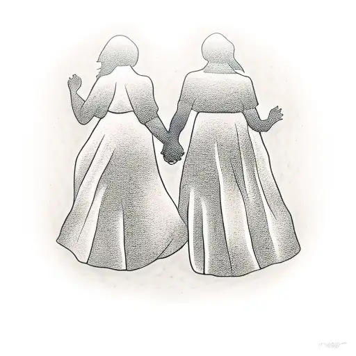 A silhouette of a mother and daughter holding hands tattoo design idea