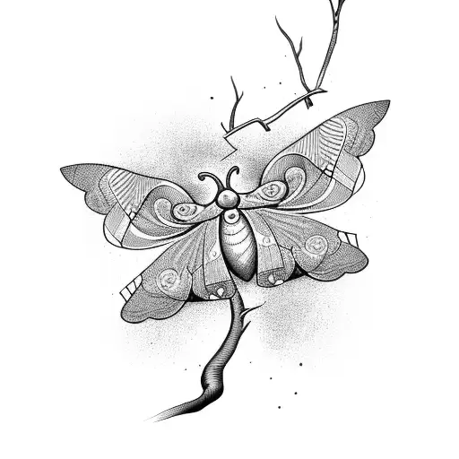 moth with aspen flowers tattoo design idea