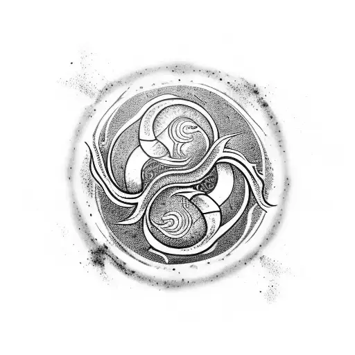 Yin and Yang with water, dragon and roots tattoo design idea