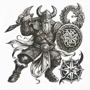 Incorporate elements from Magic the Gathering into a Viking-inspired tattoo design tattoo design idea