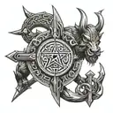 Incorporate elements from Magic the Gathering into a Viking-inspired tattoo design tattoo design idea