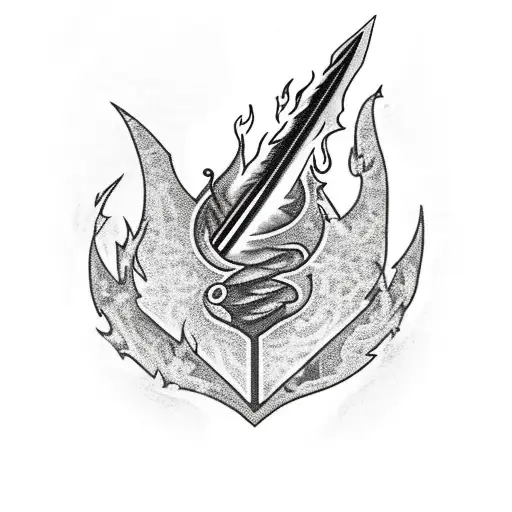  broken sword with fire around it and on the blade is text set your heart ablaze  tattoo design idea