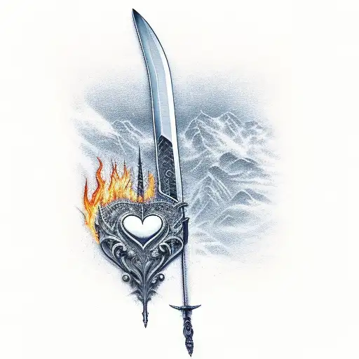  broken sword wikatana that  on the blade is text set your heart ablaze  tattoo design idea