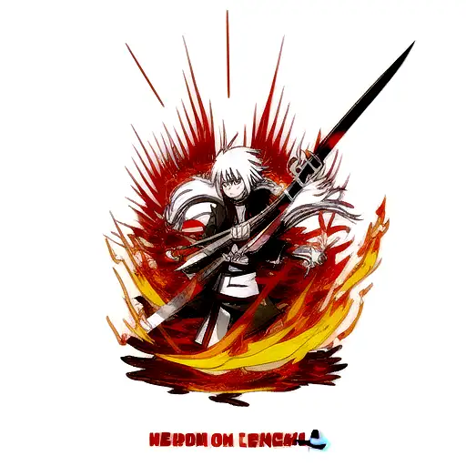 rengoku sword from demon slayer broken with fire around it and on the blade is text set your heart ablaze  tattoo design idea