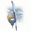  broken sword wikatana that  on the blade is text set your heart ablaze  tattoo design idea