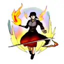  broken sword with fire around it and on the blade is text set your heart ablaze  tattoo design idea