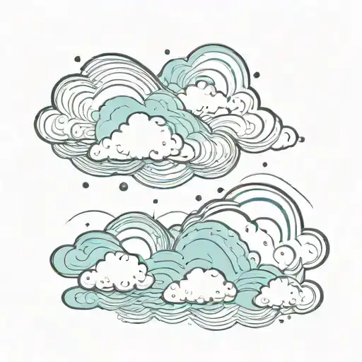 Clouds with rain and sea waves tattoo design idea
