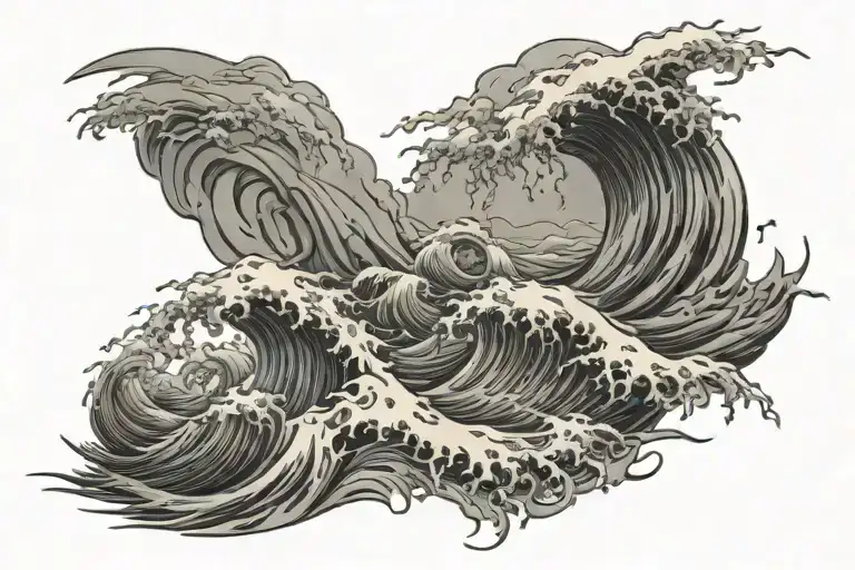 Thunderstorm and sea wave tattoo design idea