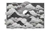 Clouds with rain and sea waves tattoo design idea